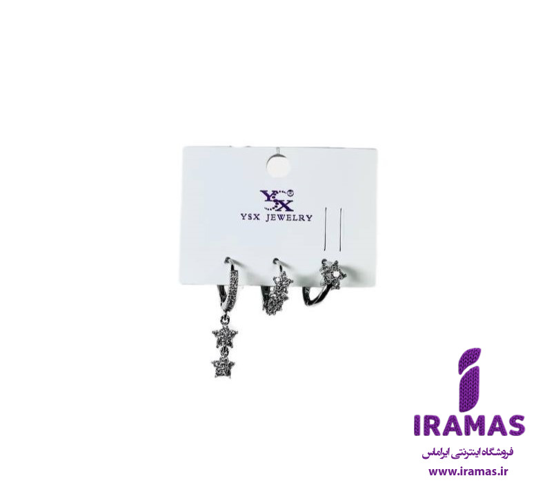 پک گوشواره سه عددی مدل شکوفه نگین دار - ایراماس 
