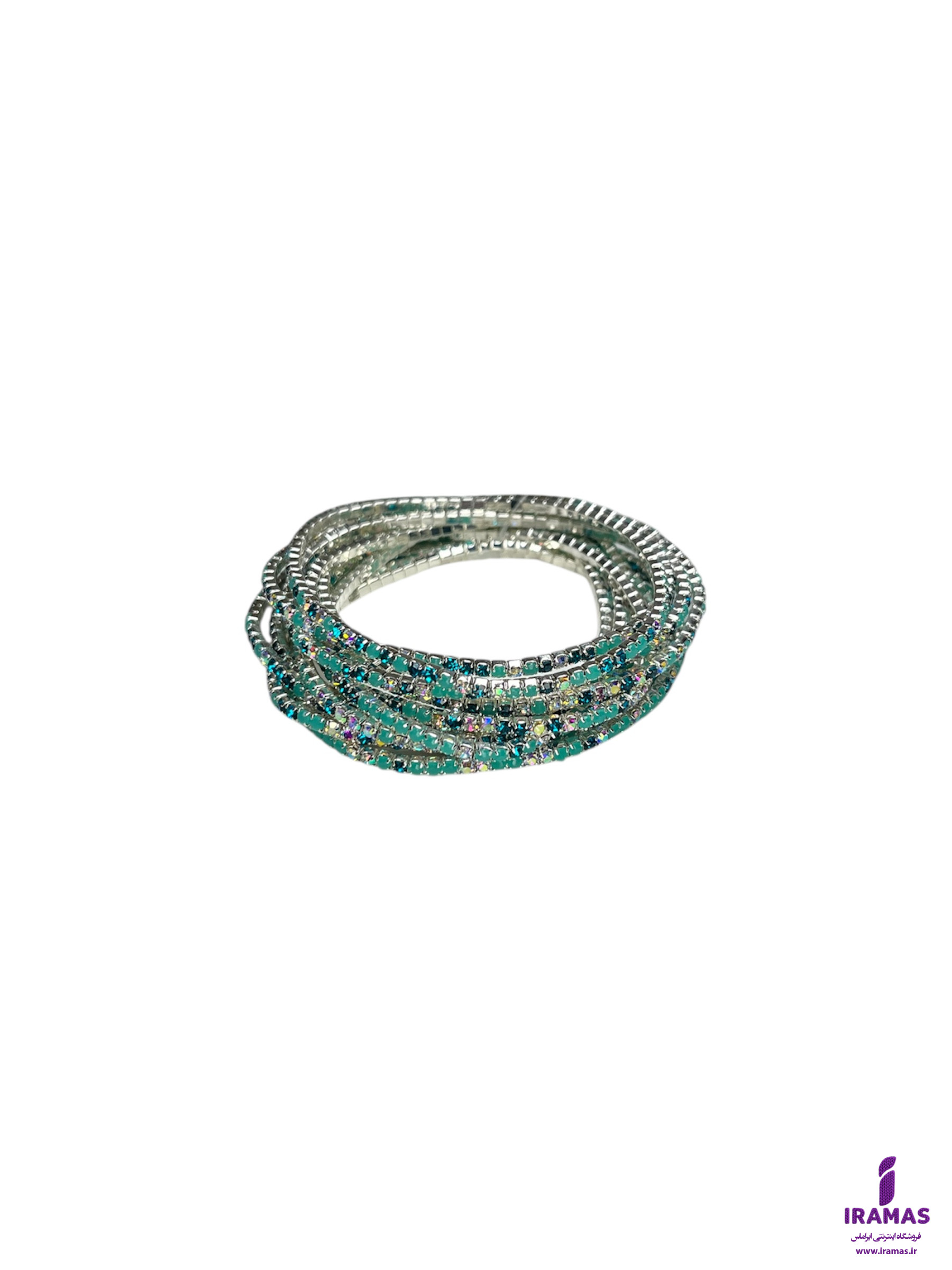 دستبند تنیسی کشی نگین دار سبز فیروزه ای - ایراماس