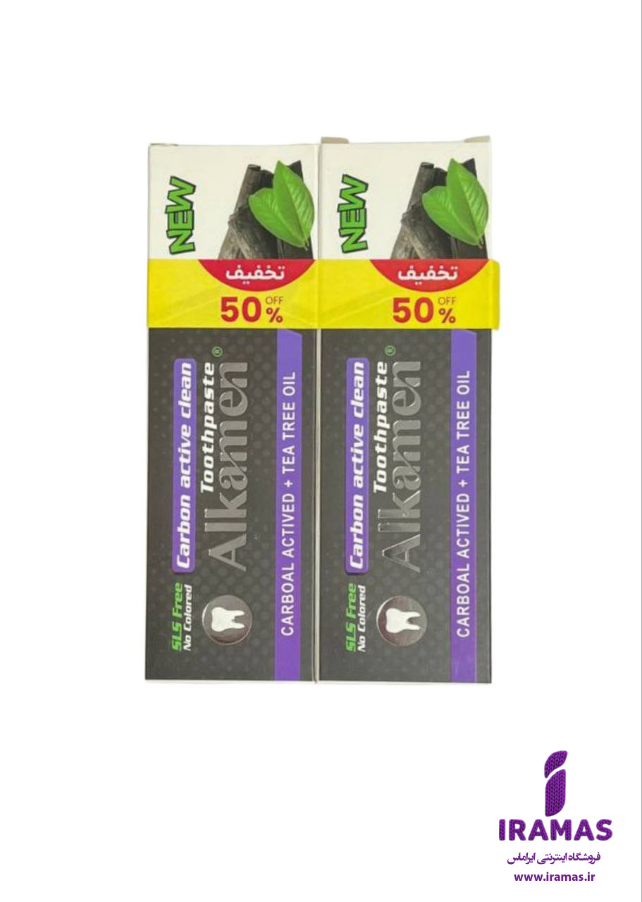پک خمیر دندان سفید کننده آلکامن حاوی کربن فعال و روغن درخت چای - ایراماس 