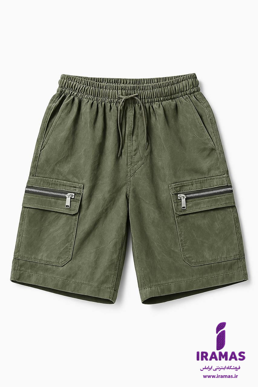 شلوارک بچگانه کارگو زیپ دار سبز - ایراماس 