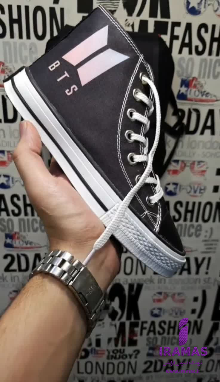 کتونی آل استار بچگانه سایز 30 تا 36 مشکی طرح BTS - ایراماس