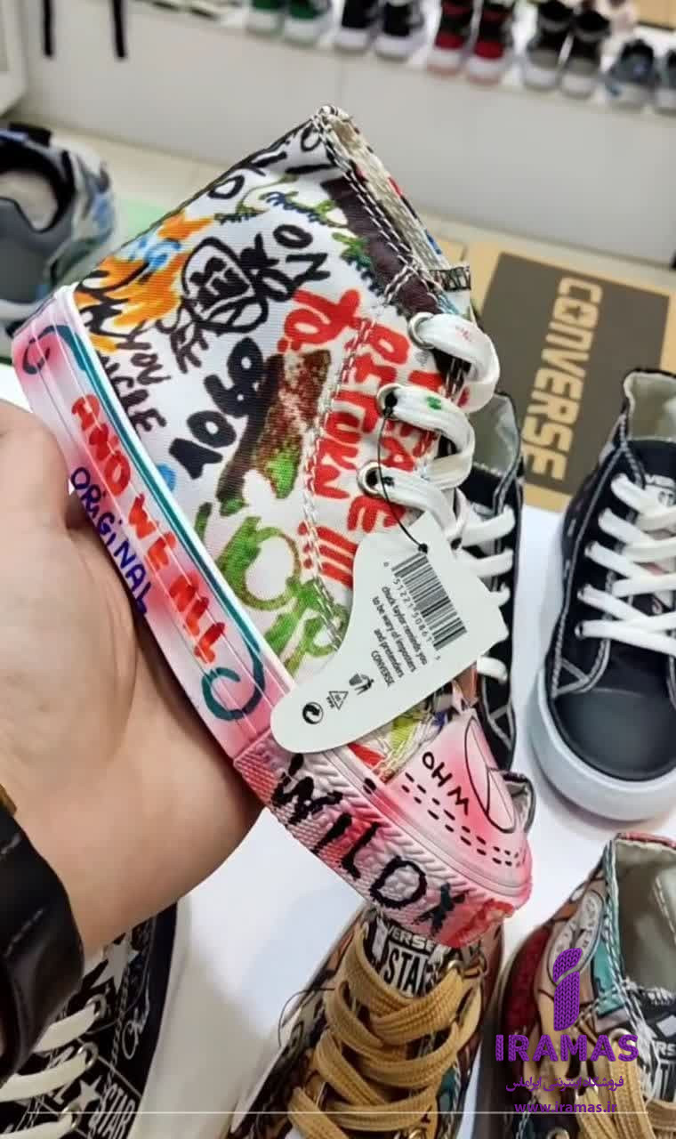 کتونی آل استار بچگانه سایز 30 تا 36 سفید طرح آبرنگی - ایراماس