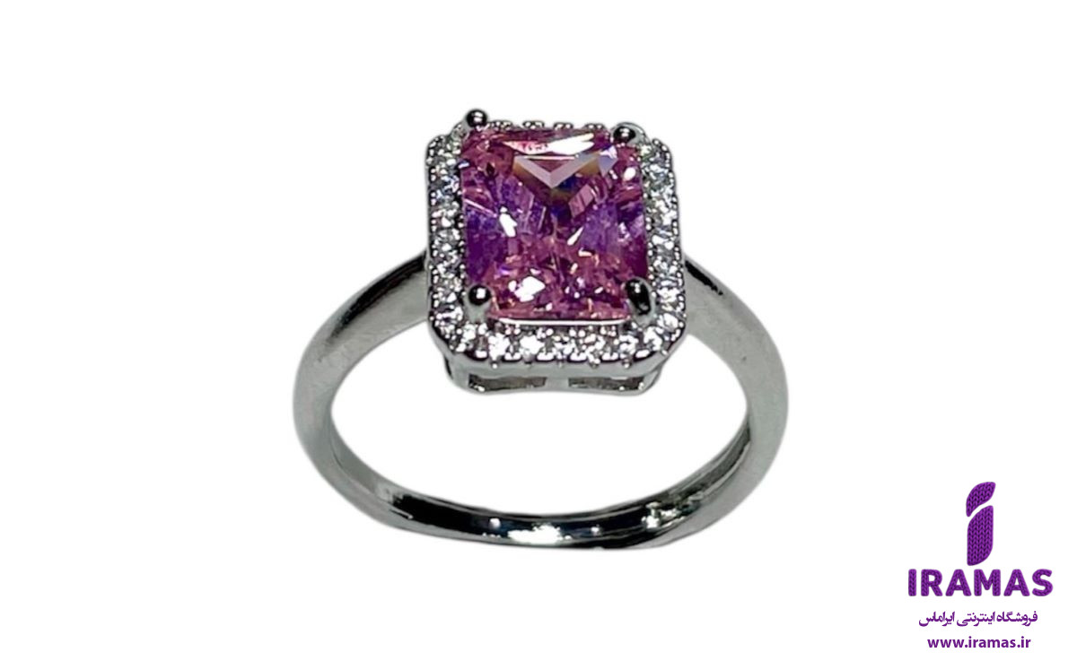 انگشتر دخترانه مربعی نگین صورتی - ایراماس 