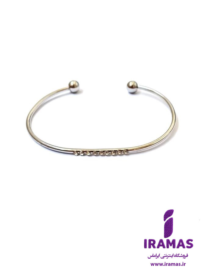 دستبند بنگل نگین دار رنگ نقره ای - ایراماس 