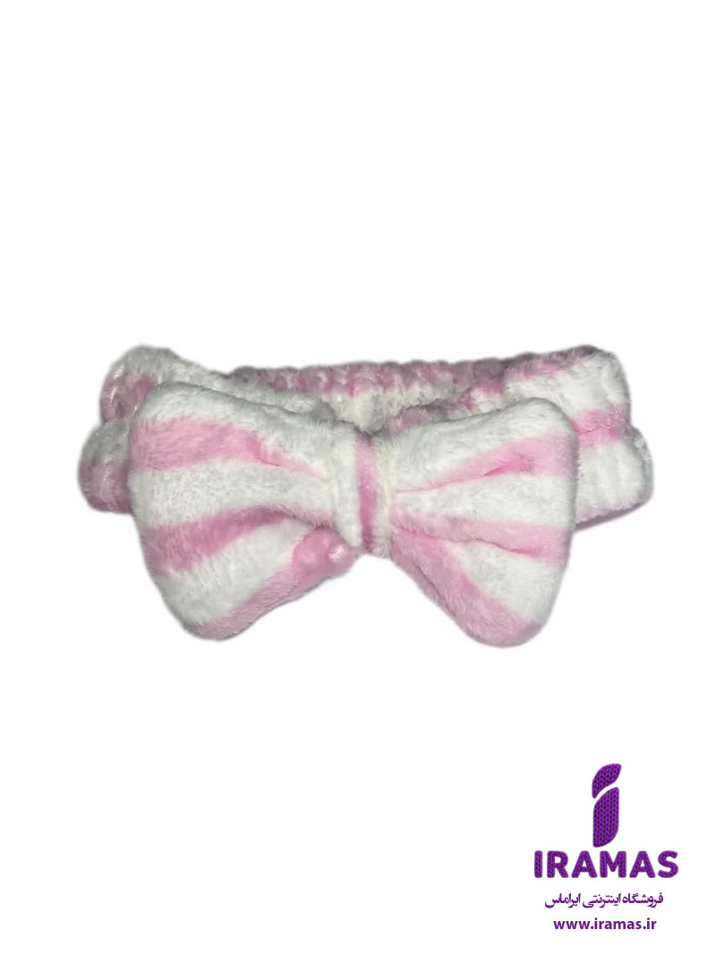 هدبند پولیشی پاپیونی راه راه رنگ صورتی - ایراماس 