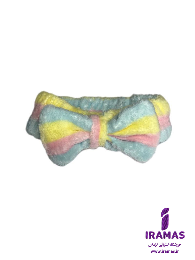 هدبند پولیشی پاپیونی راه راه رنگ زرد و آبی - ایراماس 