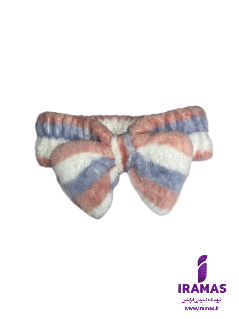 هدبند پولیشی پاپیونی راه راه رنگ یاسی و صورتی - ایراماس 