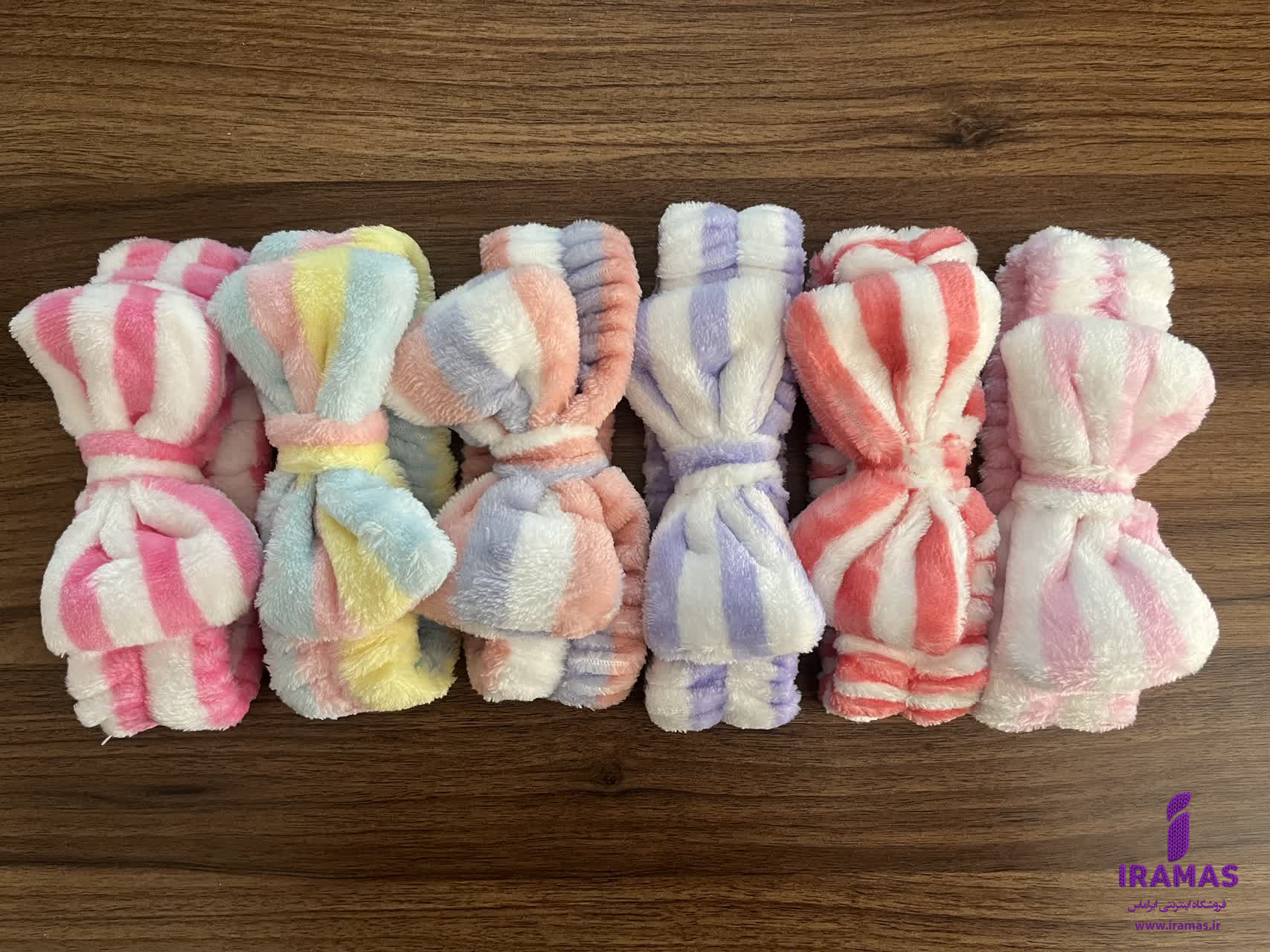 هدبند پولیشی پاپیونی راه راه رنگ یاسی - ایراماس