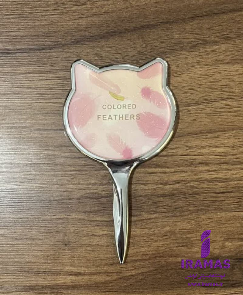 آینه دسته دار یک طرفه طرح گربه رنگ صورتی - ایراماس