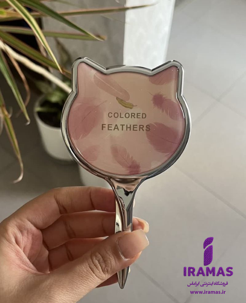 آینه دسته دار یک طرفه طرح گربه رنگ صورتی - ایراماس