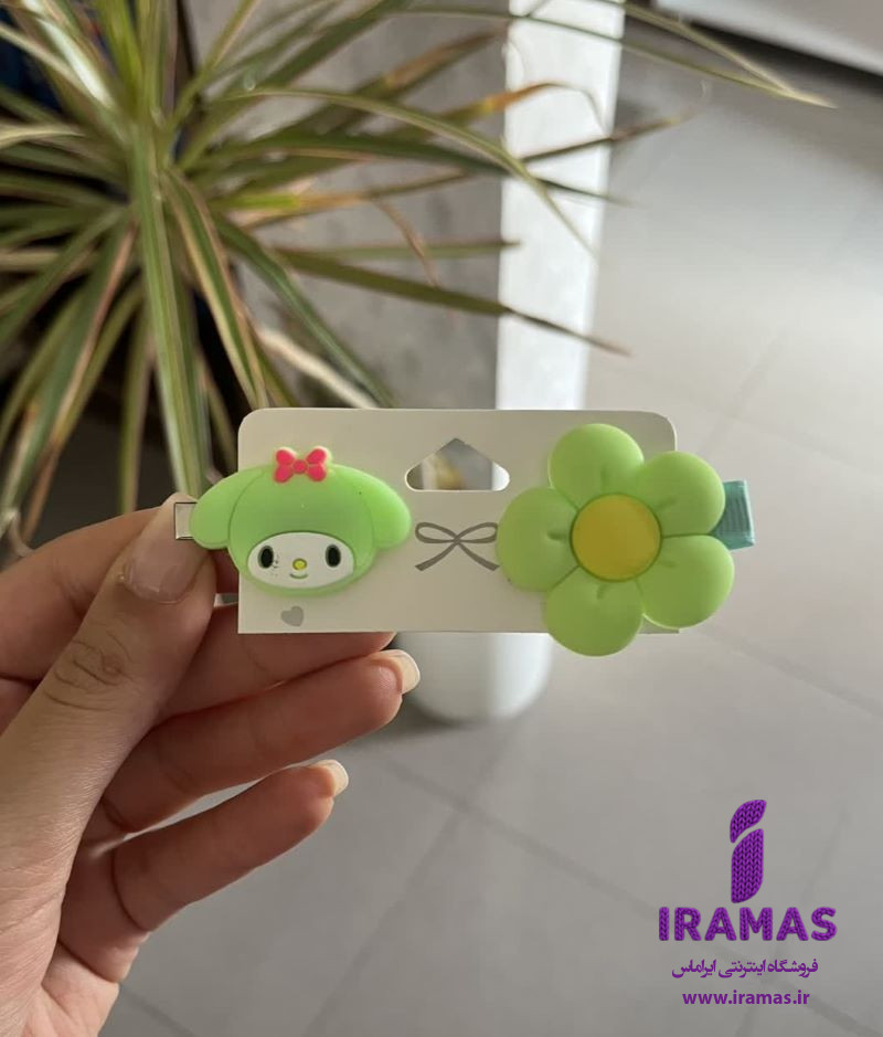 پک گیره مو 2 عددی عروسکی طرح گل و خرگوش سبز - ایراماس