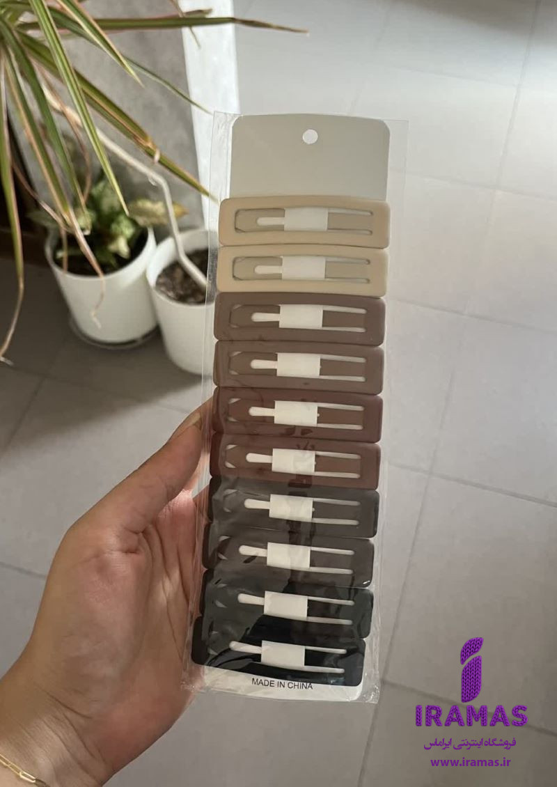 پک گیره زنانه تق تقی سایز بزرگ مات تناژ قهوه ای 10 عددی - ایراماس