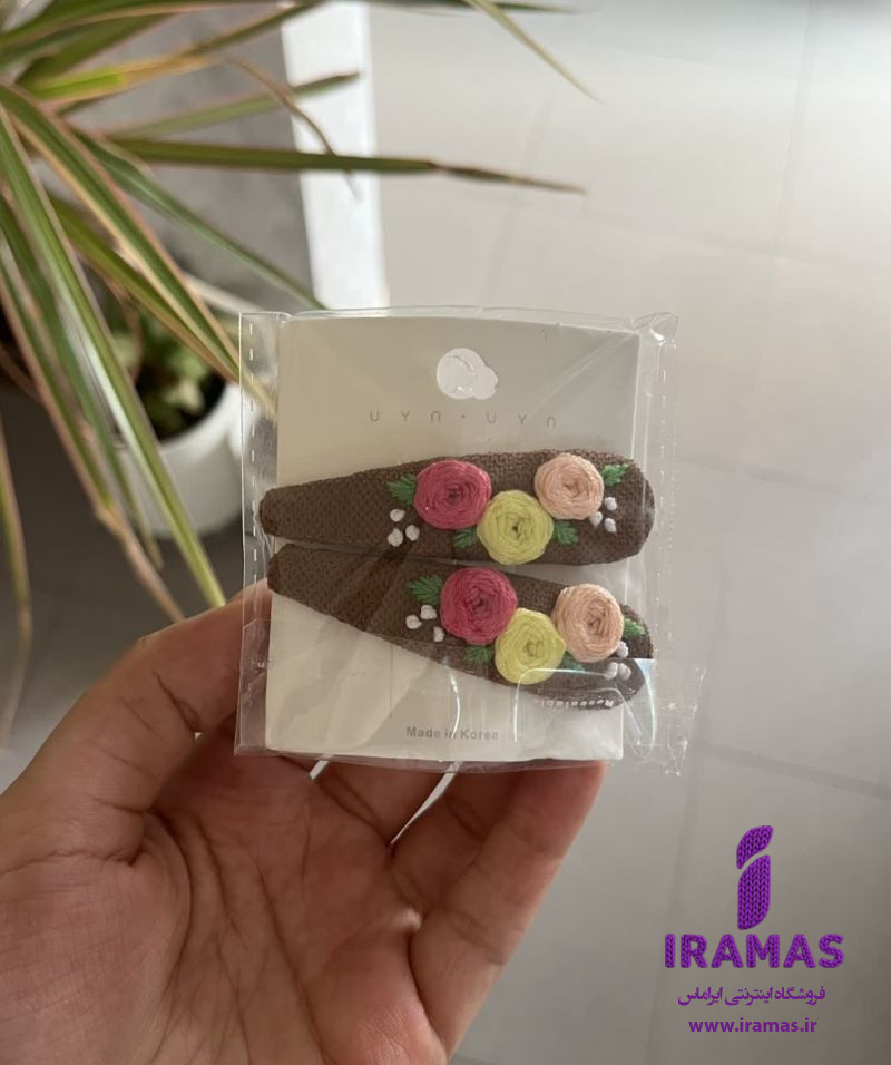 پک گیره مو 2 عددی تق تقی گلدوزی طرح رز - ایراماس