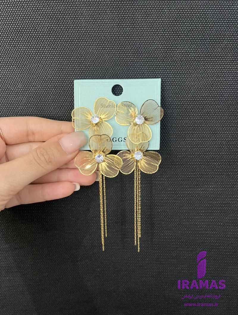گوشواره فانتزی بزرگ مدل شکوفه آویز - ایراماس