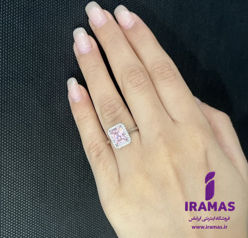 انگشتر دخترانه مربعی نگین صورتی - ایراماس