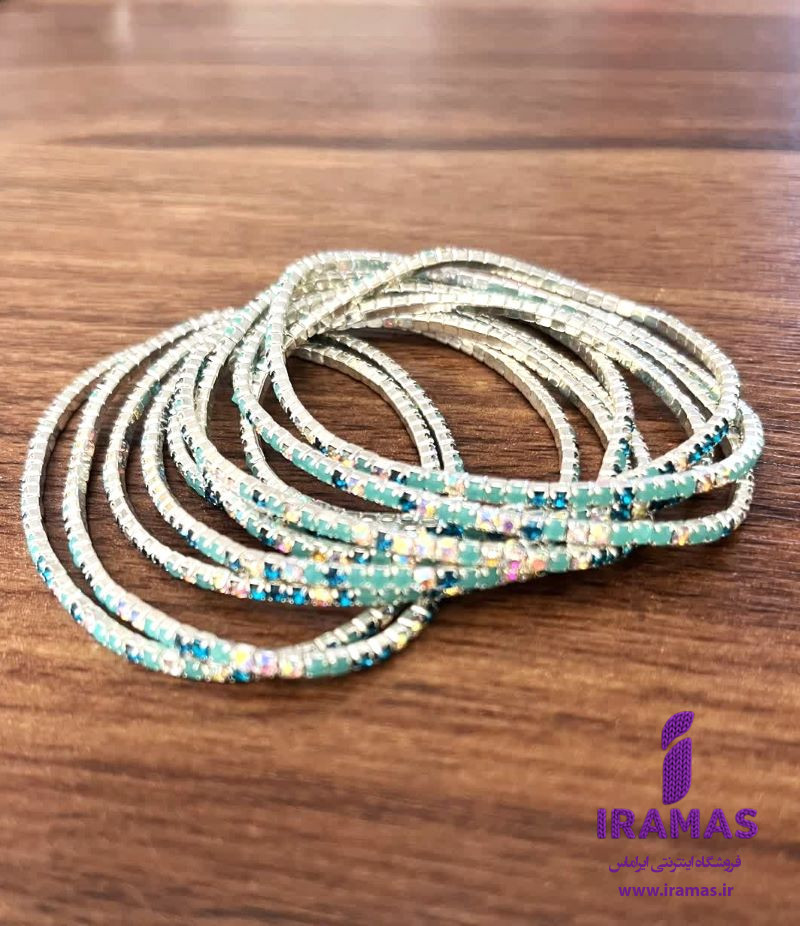 دستبند تنیسی کشی نگین دار سبز فیروزه ای - ایراماس