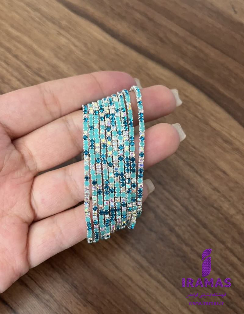 دستبند تنیسی کشی نگین دار سبز فیروزه ای - ایراماس