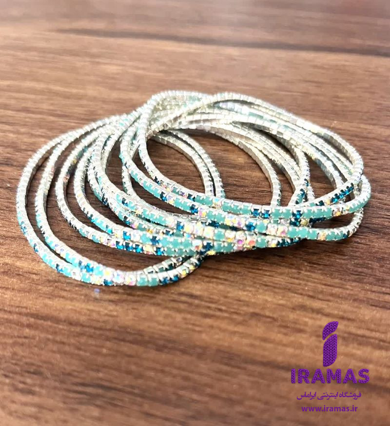 دستبند تنیسی کشی نگین دار سبز فیروزه ای - ایراماس