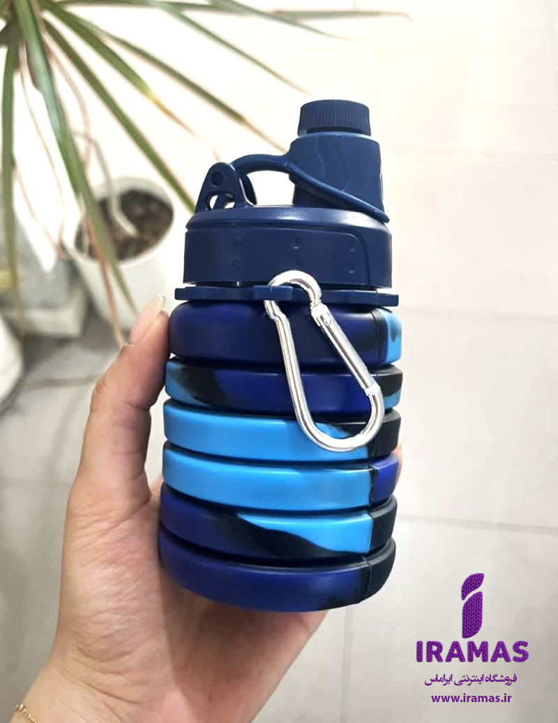 قمقمه سیلیکونی تاشو 0.5 لیتری رنگ آبی - ایراماس