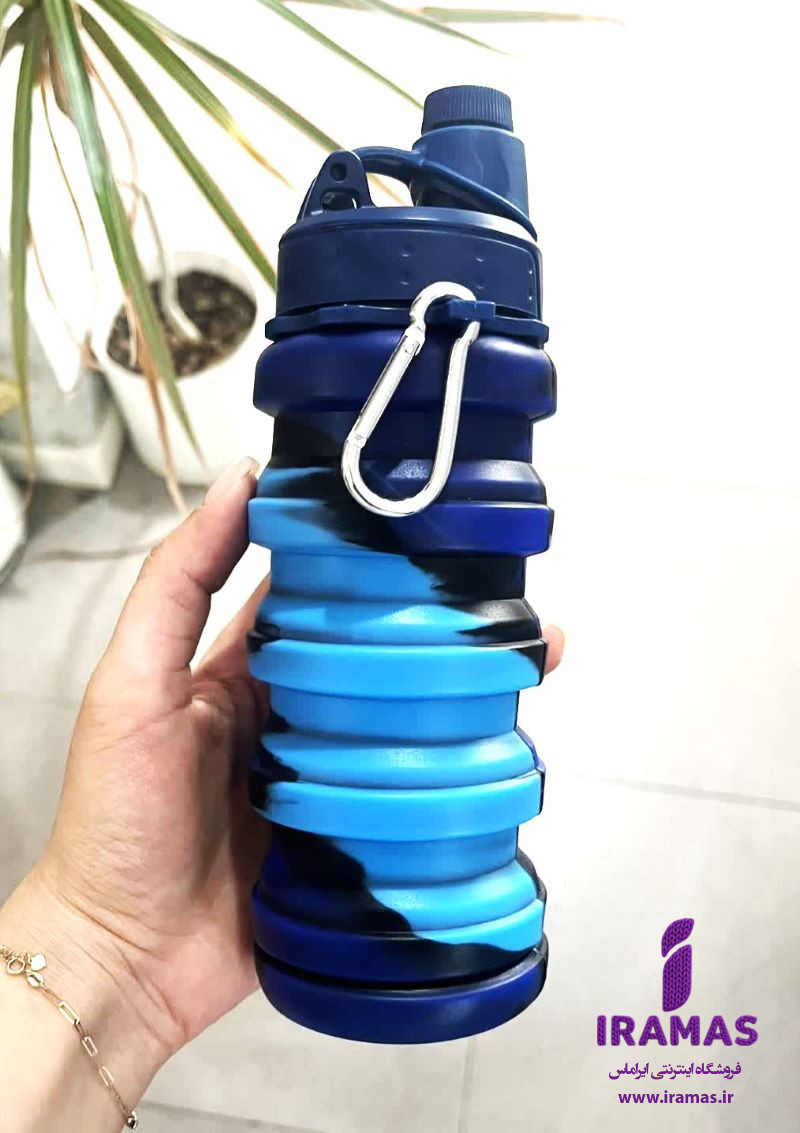 قمقمه سیلیکونی تاشو 0.5 لیتری رنگ آبی - ایراماس