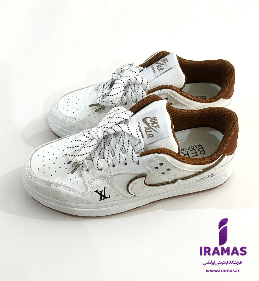 کفش کتونی دخترانه نایکی طرح لوییز ویتون سفید کرمی - ایراماس