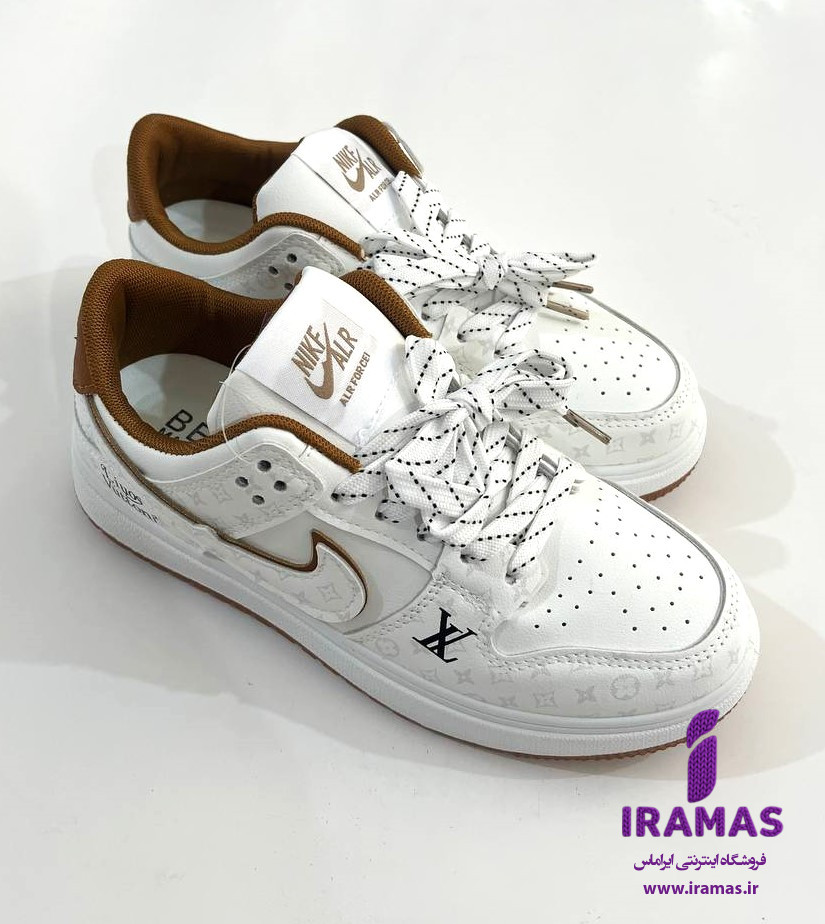 کفش کتونی دخترانه نایکی طرح لوییز ویتون سفید کرمی - ایراماس