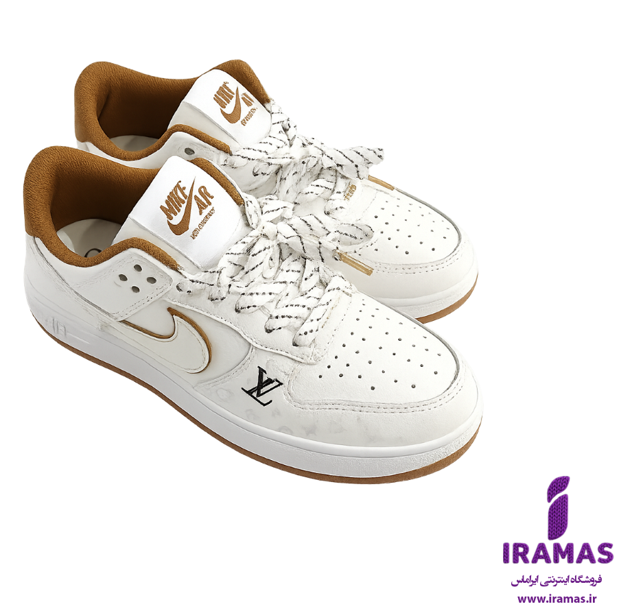 کفش کتونی دخترانه نایکی طرح لوییز ویتون سفید کرمی - ایراماس 