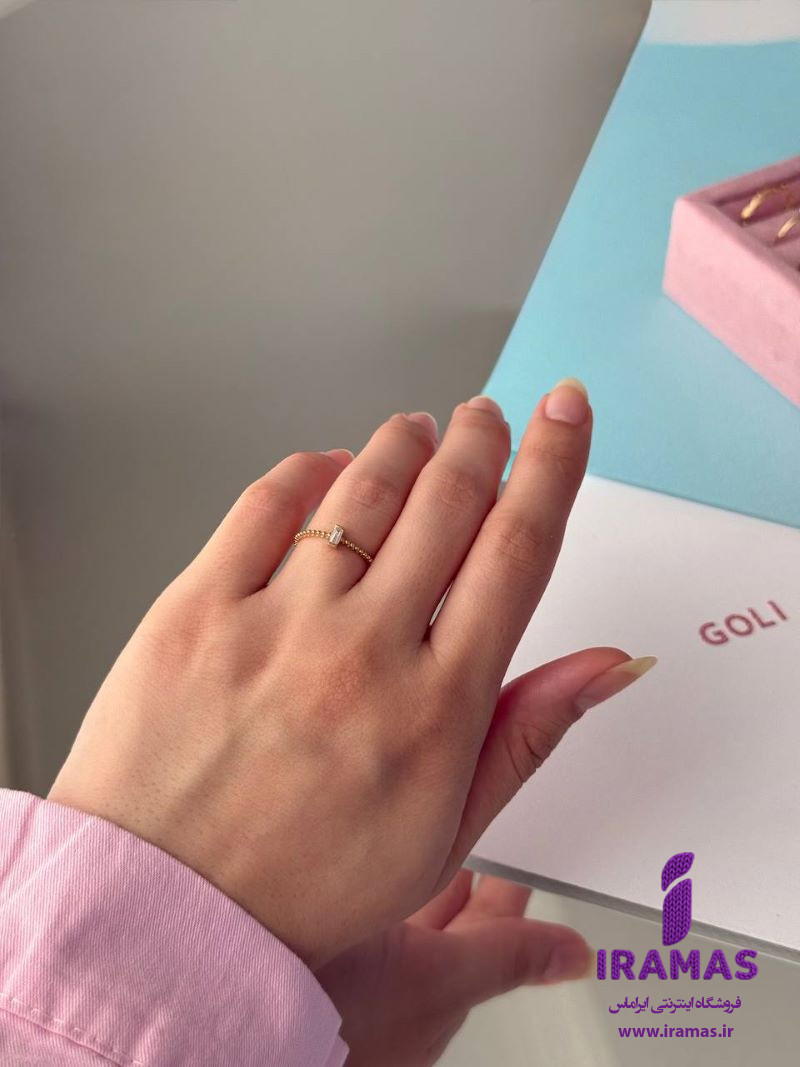انگشتر طلا تک نگین با نگین سفید - ایراماس 