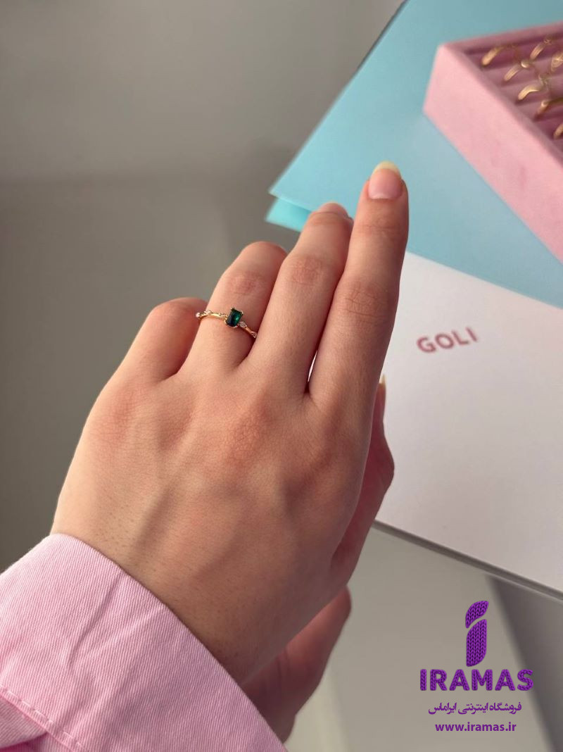 انگشتر طلا مدل تک نگین با نگین سبز - ایراماس 