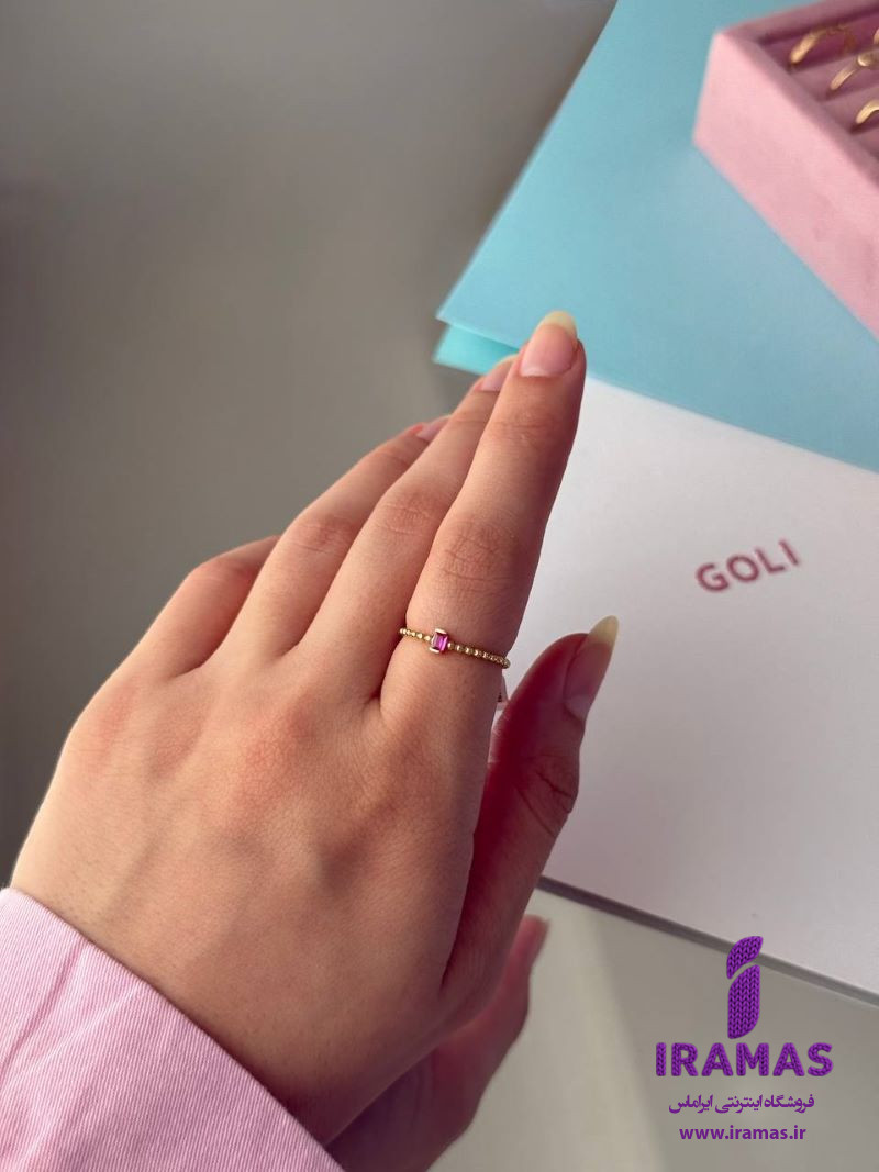 انگشتر طلا تک نگین با نگین صورتی - ایراماس 